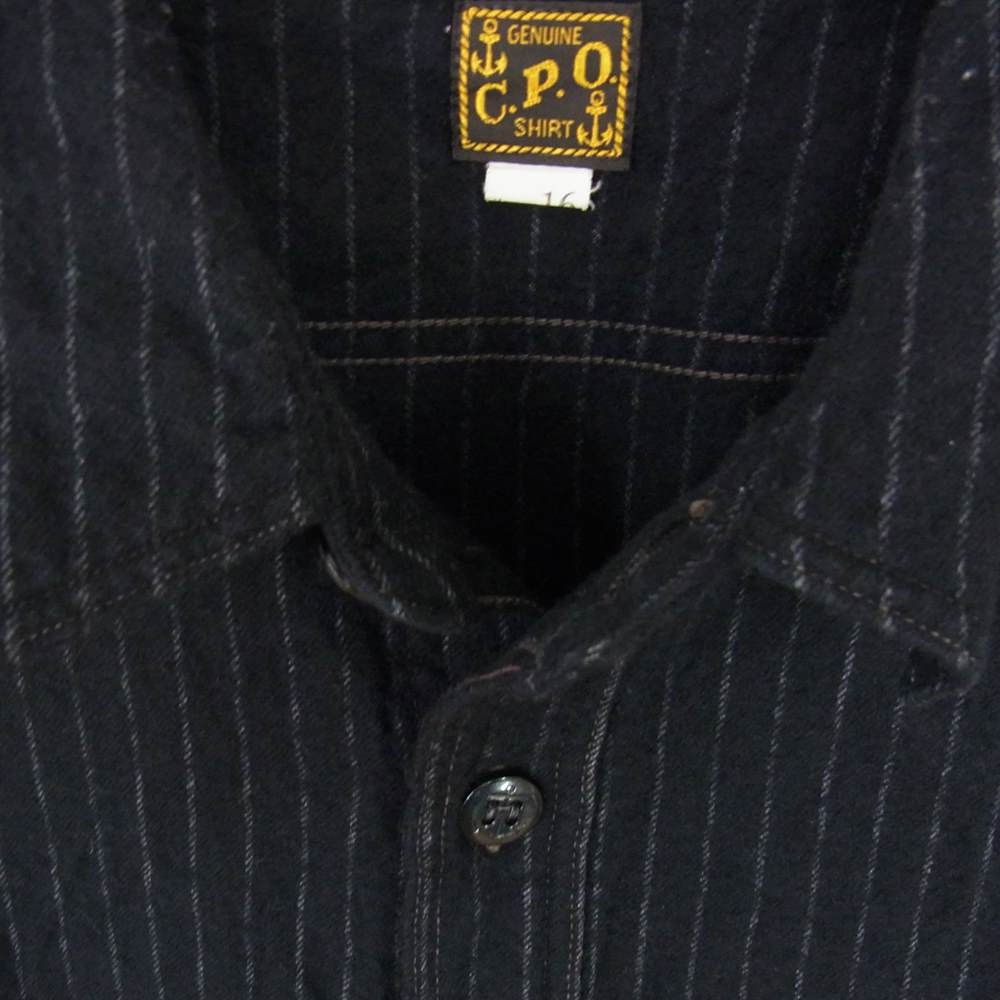 FREEWHEELERS フリーホイーラーズ U.S.NAVY C.P.O SHIRTS ウール コットン ストライプ シャツ ネイビー系 16【中古】