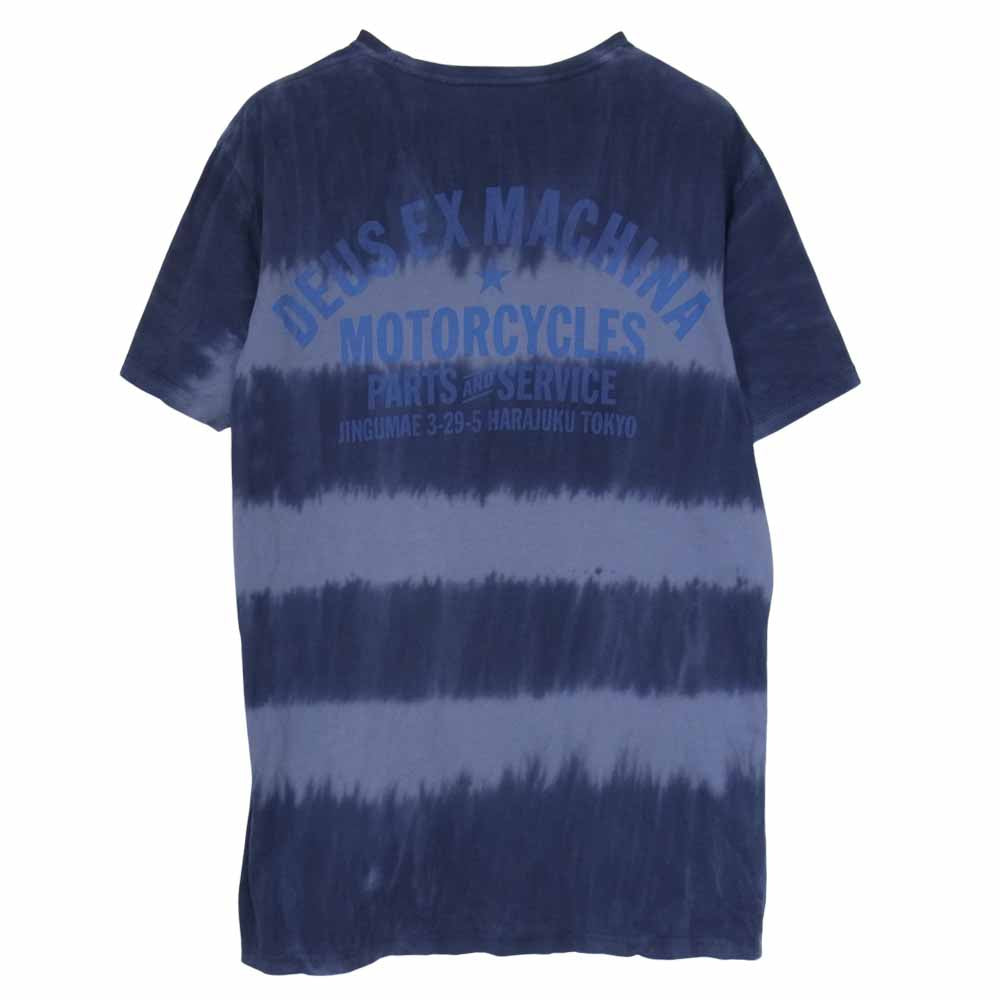 デウスエクスマキナ ロゴプリント ポケット付き タイダイ ボーダー 半袖 Tシャツ ネイビー系 M【中古】