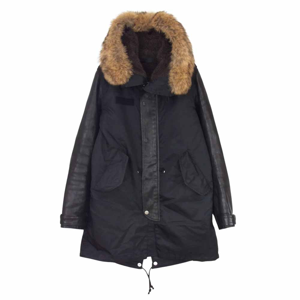 BACKBONE バックボーン 17AW BB17FW-CO11 NYLON TWILL HORSE LEATHER QUILTING FIELD PARKA 高密度ナイロンツイル 袖ホースレザー コヨーテファー 裏ウールボア モッズコート ブラック系 L【中古】