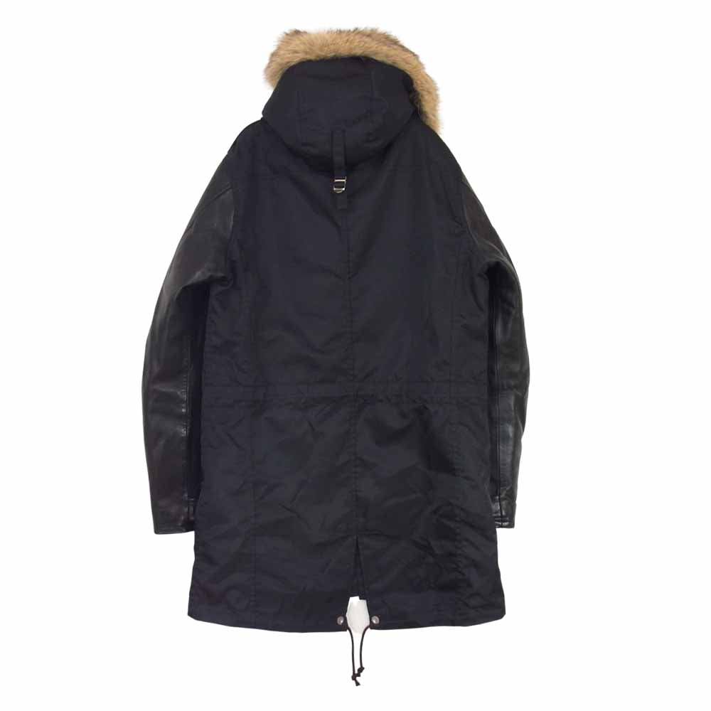 BACKBONE バックボーン 17AW BB17FW-CO11 NYLON TWILL HORSE LEATHER QUILTING FIELD PARKA 高密度ナイロンツイル 袖ホースレザー コヨーテファー 裏ウールボア モッズコート ブラック系 L【中古】