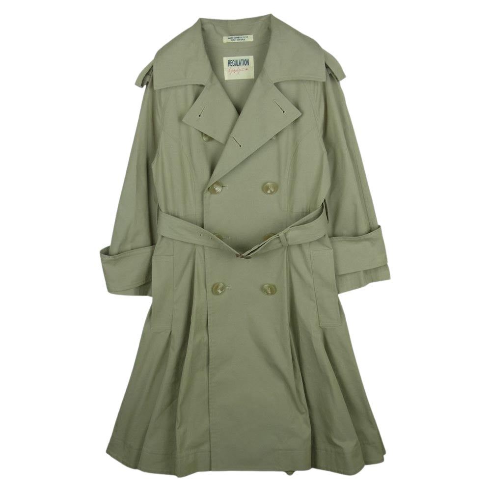 Yohji Yamamoto ヨウジヤマモト FI-C51-001 REGULATION レギュレーション コットンギャバ フレア プリーツ トレンチ コート グレイッシュベージュ系 3【中古】