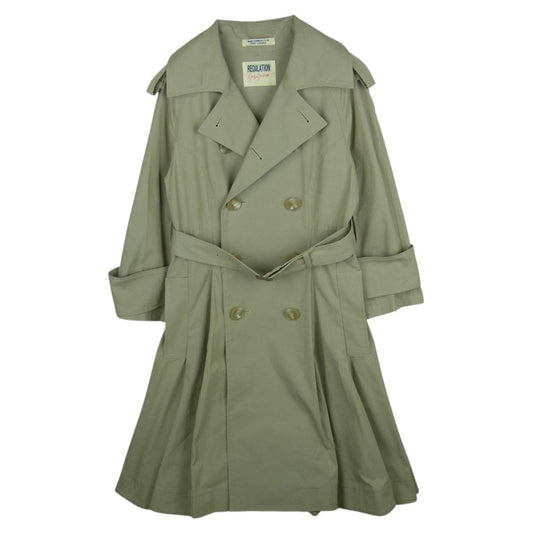 Yohji Yamamoto ヨウジヤマモト FI-C51-001 REGULATION レギュレーション コットンギャバ フレア プリーツ トレンチ コート グレイッシュベージュ系 3【中古】