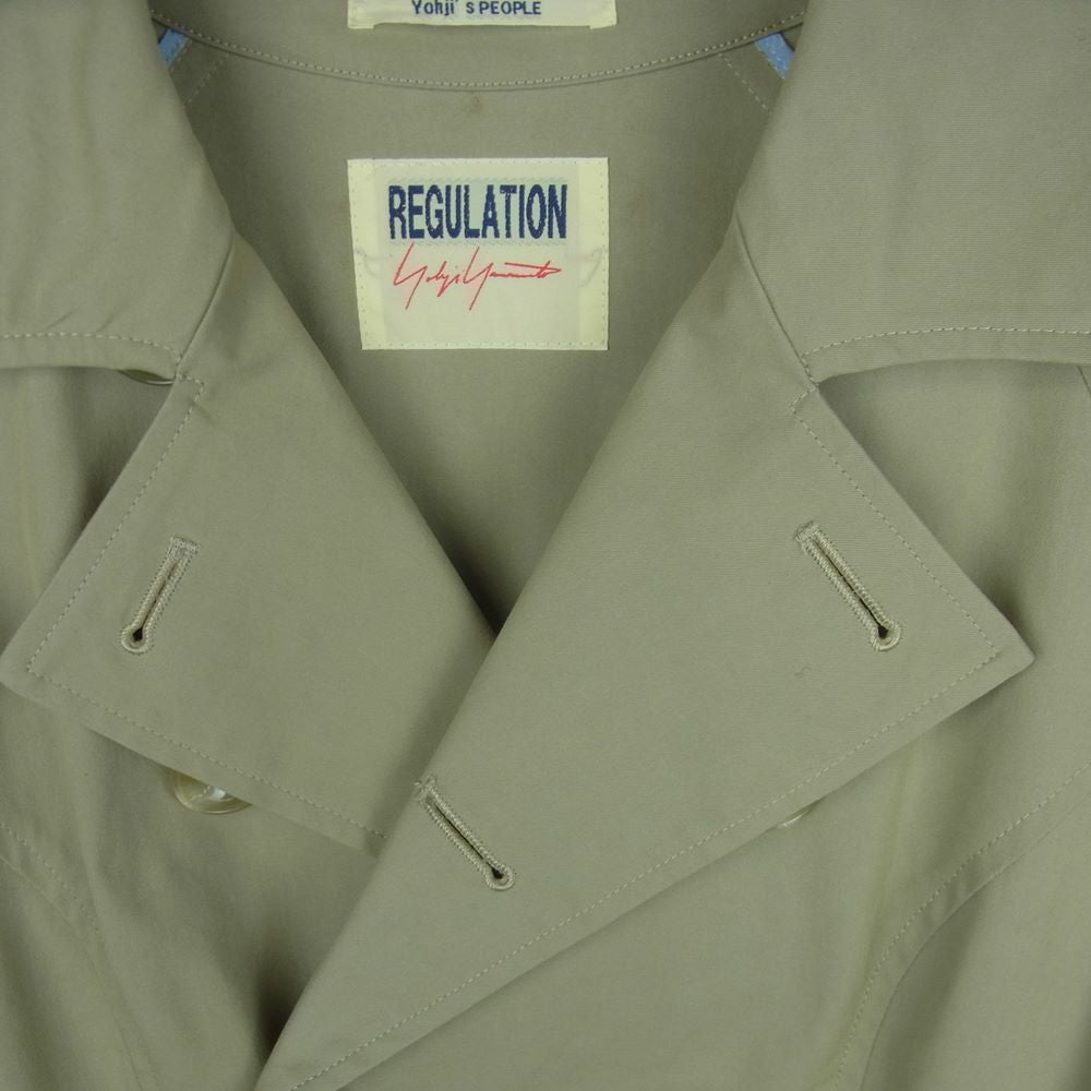 Yohji Yamamoto ヨウジヤマモト FI-C51-001 REGULATION レギュレーション コットンギャバ フレア プリーツ トレンチ コート グレイッシュベージュ系 3【中古】