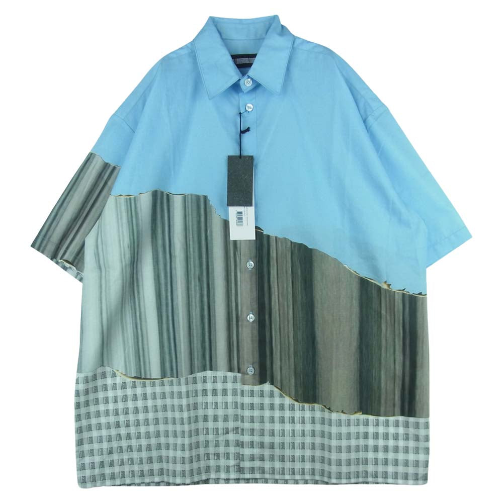 ルイガブリエルヌイッチ 20SS OVERSIZED SHORT SLEEVES GRUNGE PRINT オーバーサイズ 半袖 シャツ ライトブルー系 グレー系 M【新古品】【未使用】【中古】