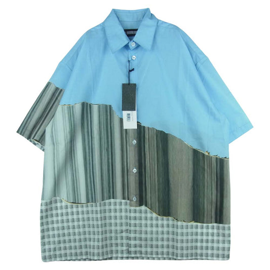 ルイガブリエルヌイッチ 20SS OVERSIZED SHORT SLEEVES GRUNGE PRINT オーバーサイズ 半袖 シャツ ライトブルー系 グレー系 M【新古品】【未使用】【中古】