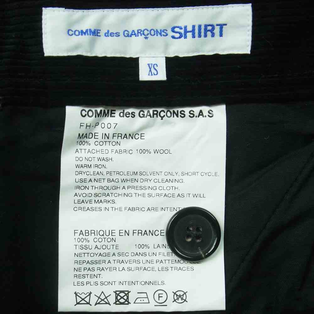COMME des GARCONS コムデギャルソン SHIRT FH-P007 ツイードパッチワーク コーデュロイ パンツ フランス製 ブラック系 グレー系 XS【美品】【中古】