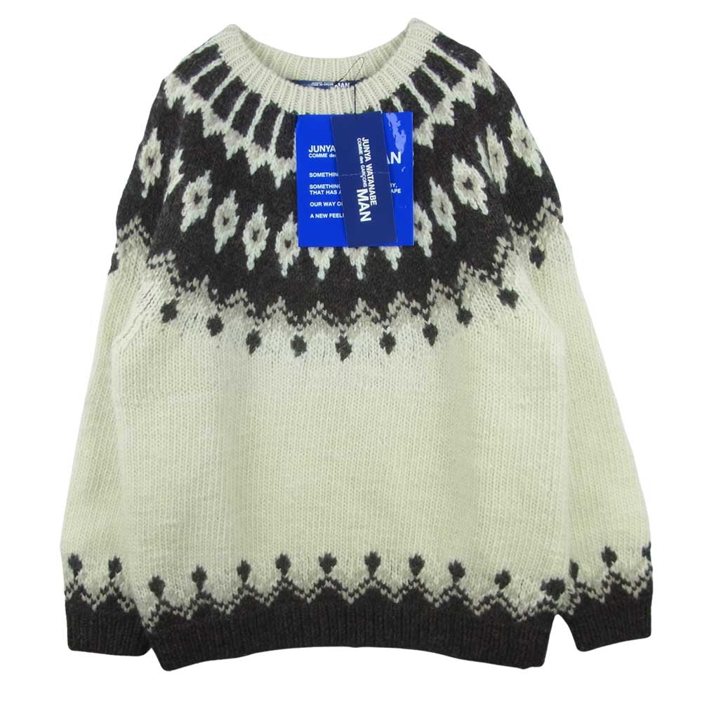 JUNYA WATANABE COMME des GARCONS MAN ジュンヤワタナベコムデギャルソンマン 21AW WH-N018 インターシャニット セーター ダークブラウン系 クリーム系 M【新古品】【未使用】【中古】