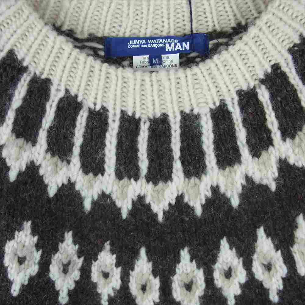 JUNYA WATANABE COMME des GARCONS MAN ジュンヤワタナベコムデギャルソンマン 21AW WH-N018 インターシャニット セーター ダークブラウン系 クリーム系 M【新古品】【未使用】【中古】