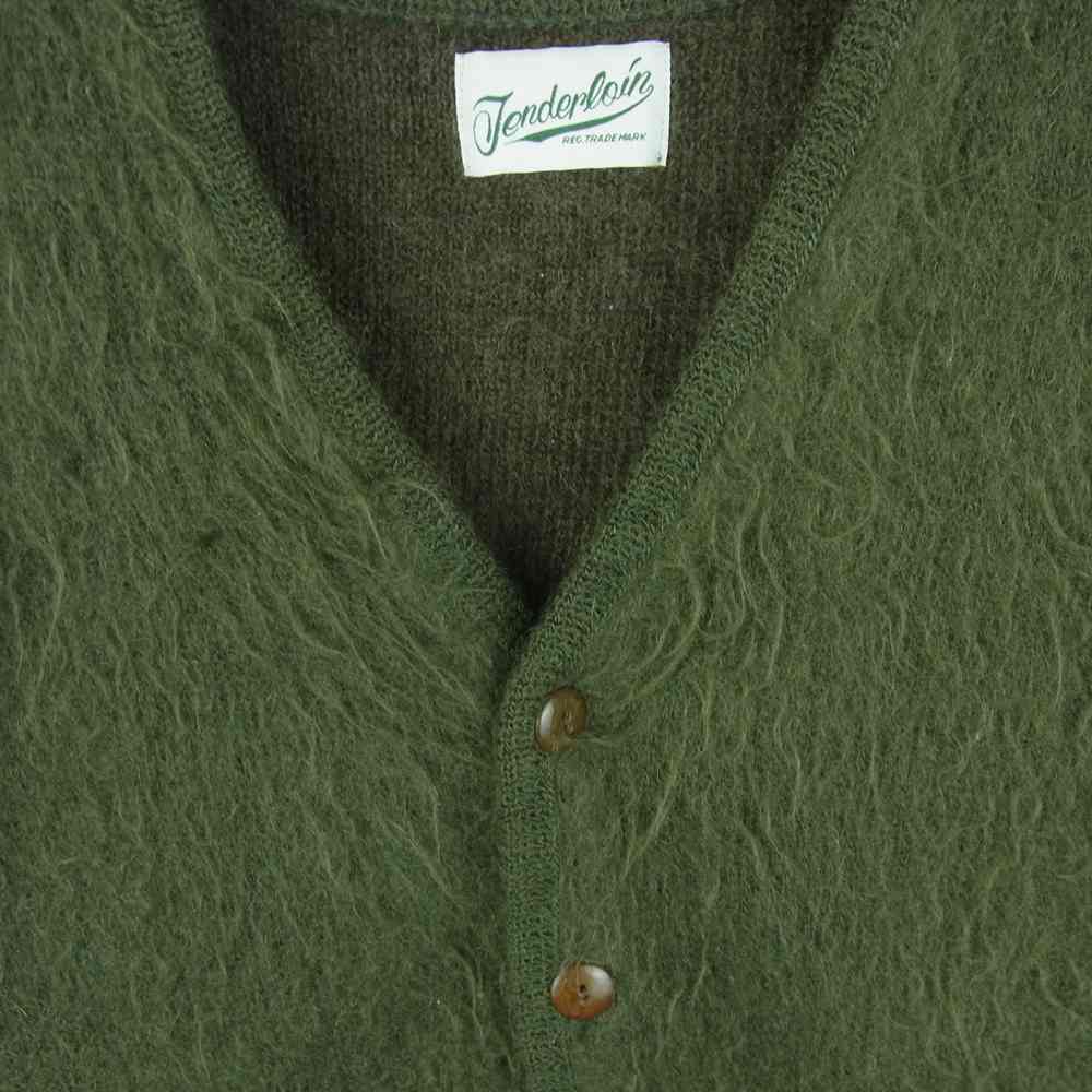 TENDERLOIN テンダーロイン T-MOHAIR CARDIGAN モヘアウール ニット カーディガン 日本製 グリーン系 XS【中古】