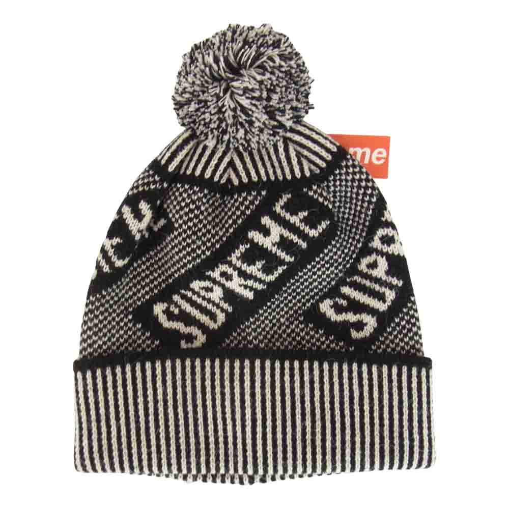 Supreme シュプリーム 21AW Banner Beanie バナー ボンボン ニット帽 ビーニー ブラック系 ホワイト系【美品】【中古】