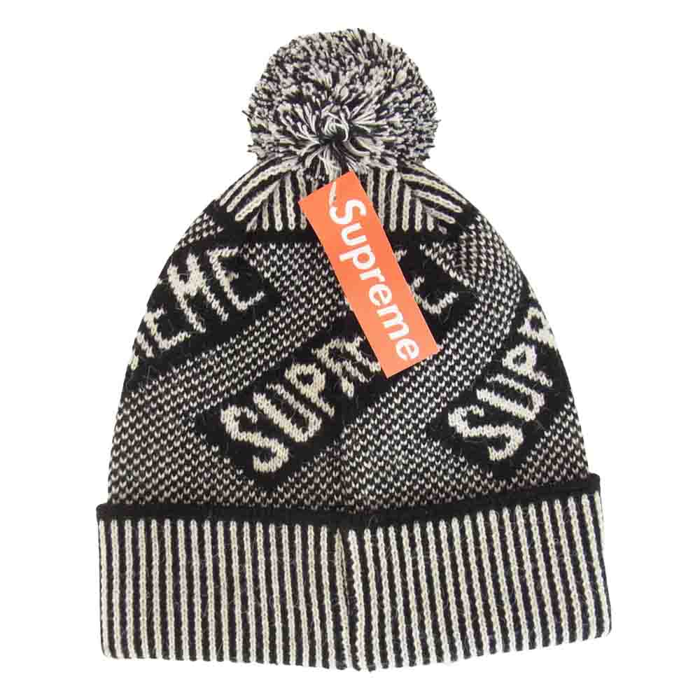 Supreme シュプリーム 21AW Banner Beanie バナー ボンボン ニット帽 ビーニー ブラック系 ホワイト系【美品】【中古】