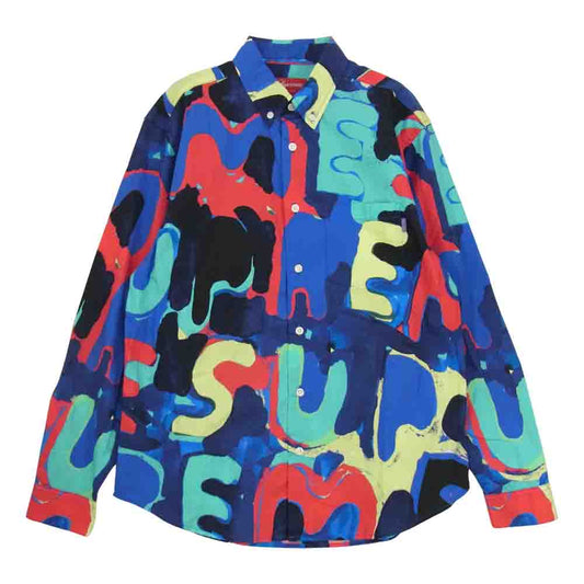 Supreme シュプリーム 20SS Painted Logo Shirt ペイント 総柄 ロゴ 長袖 シャツ マルチカラー系 S【美品】【中古】