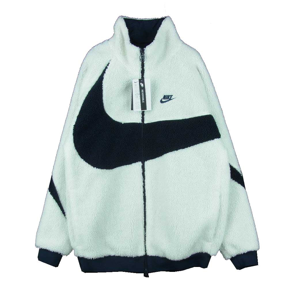 NIKE ナイキ BQ6546-114 BIG SWOOSH BOA JACKET ビッグ スウッシュ ボア フリース ナイロン リバーシブル ジャケット ホワイト系 ダークネイビー系 M【極上美品】【中古】