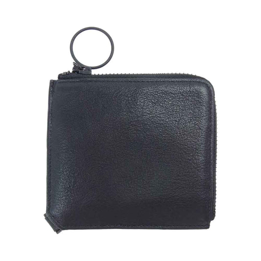 センティ カウレザー リングジップ L字ファスナー コンパクトウォレット 財布 ブラック系【中古】
