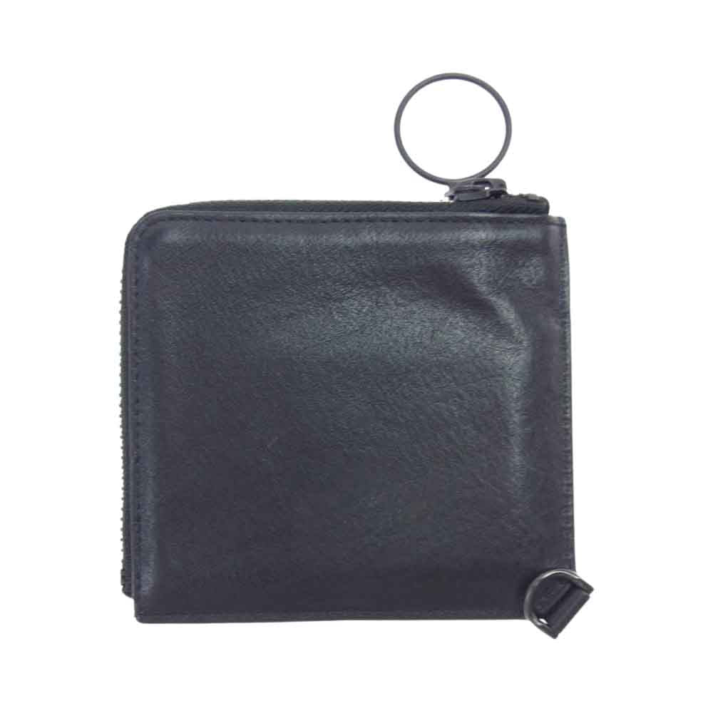 センティ カウレザー リングジップ L字ファスナー コンパクトウォレット 財布 ブラック系【中古】