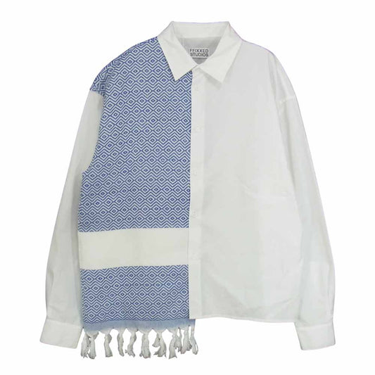 フィックスステュディオス 21SS SS21MENSHT04 TOWEL SHIRT タオルパネル 切替 フリンジ 長袖 シャツ ホワイト系 S【中古】
