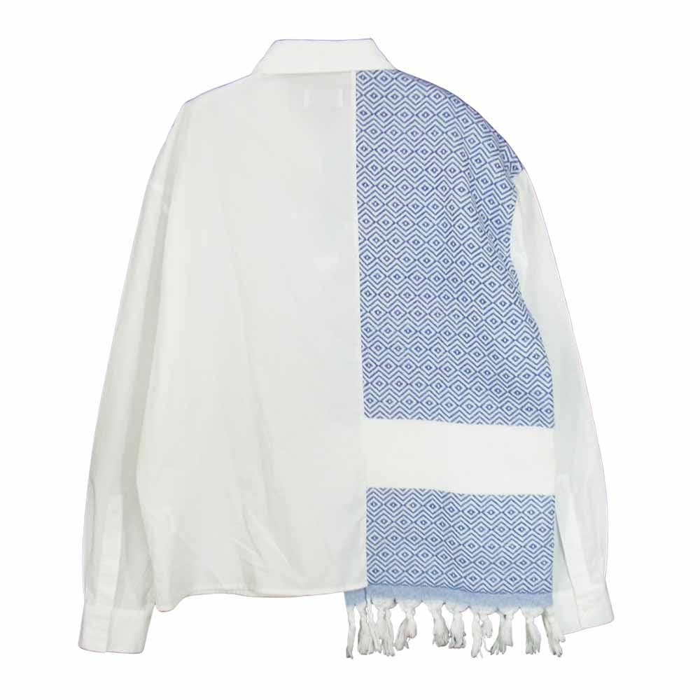 フィックスステュディオス 21SS SS21MENSHT04 TOWEL SHIRT タオルパネル 切替 フリンジ 長袖 シャツ ホワイト系 S【中古】