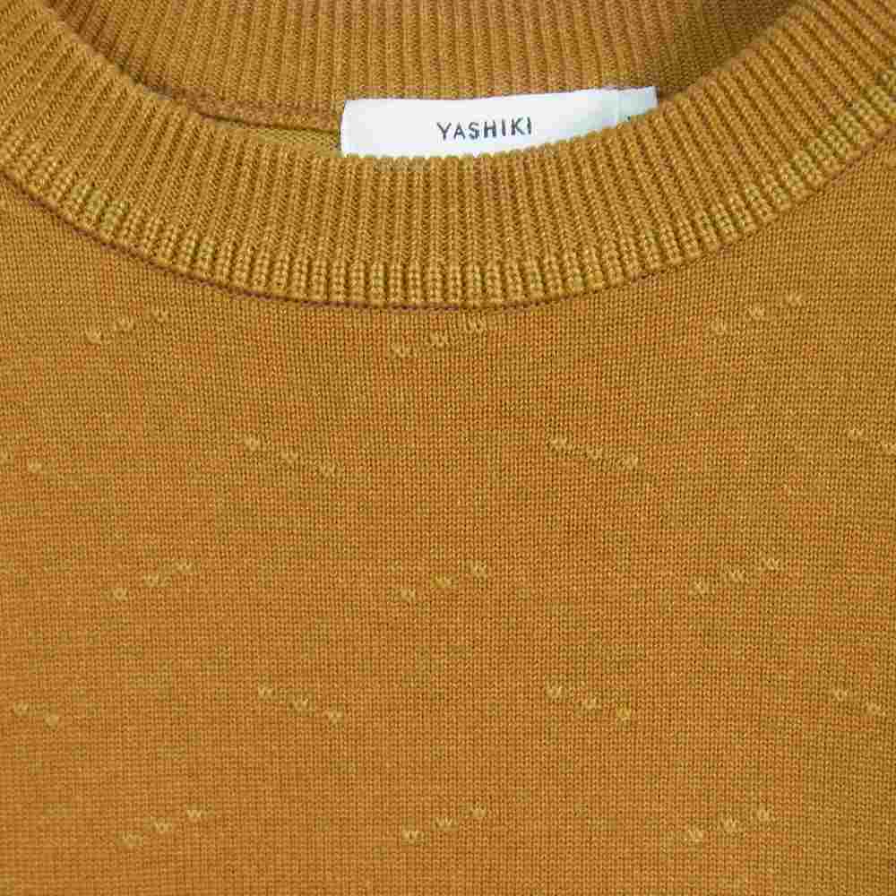 ヤシキ 18AW YSK-18AW-KN02 Tousei Knit くるみ編み リブ クルーネック 長袖ニット 黄茶橙系 1【中古】