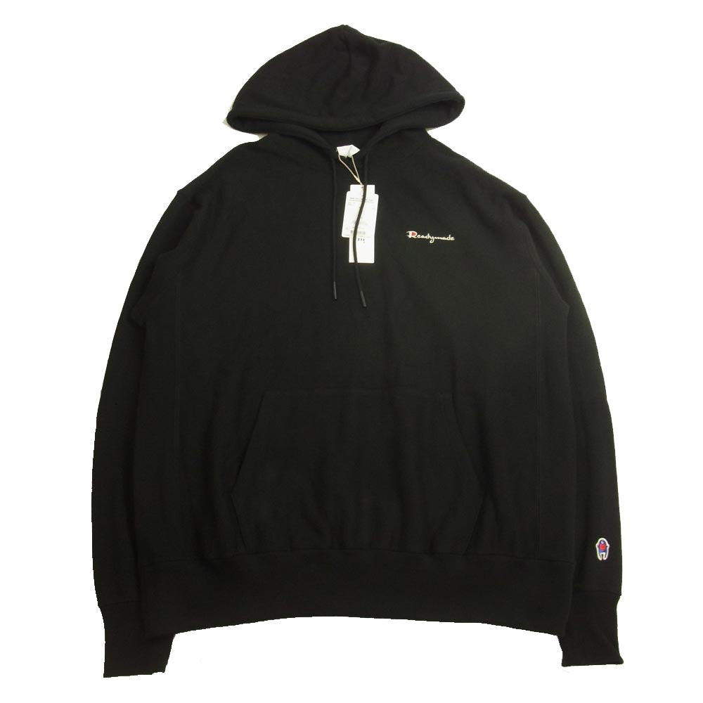 READY MADE レディメイド RM-J01-0000-020 HOODIE 胸ロゴ刺繍 プルオーバー パーカー ブラック ブラック系 L【新古品】【未使用】【中古】