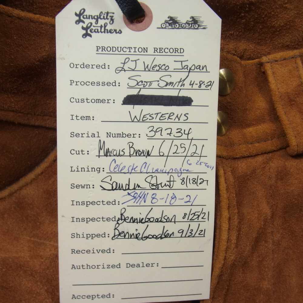LANGLITZ LEATHERS ラングリッツレザーズ WESTERNS Roughout Leather ラフアウト レザー スエード パンツ オレンジ系 ※サイズ表記なし【中古】