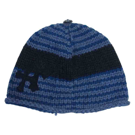 CHROME HEARTS クロムハーツ（原本無） CHプラス クロスボール クロスレザーパッチ カシミヤ ボーダー ビーニー ブルー系 ブラック系【中古】