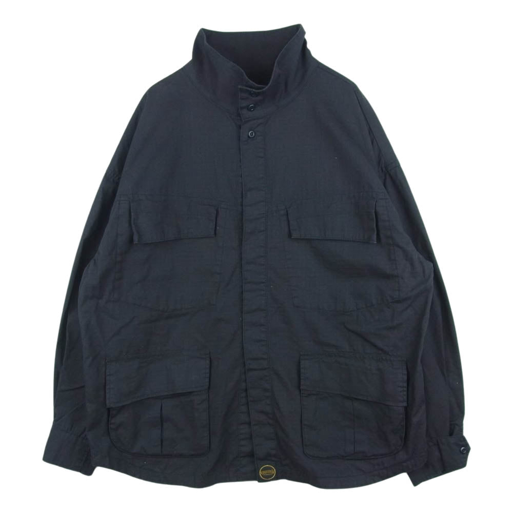 TENDERLOIN テンダーロイン MOCK BDU RIP STOP JKT バック刺繍 モックネック リップストップ ミリタリー シャツ ジャケット 紫みの暗いネイビー系 M【中古】
