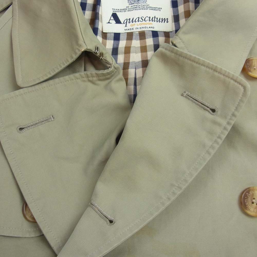 Aquascutum アクアスキュータム 英国製 旧タグ 裏地チェック トレンチコート カーキ系【中古】