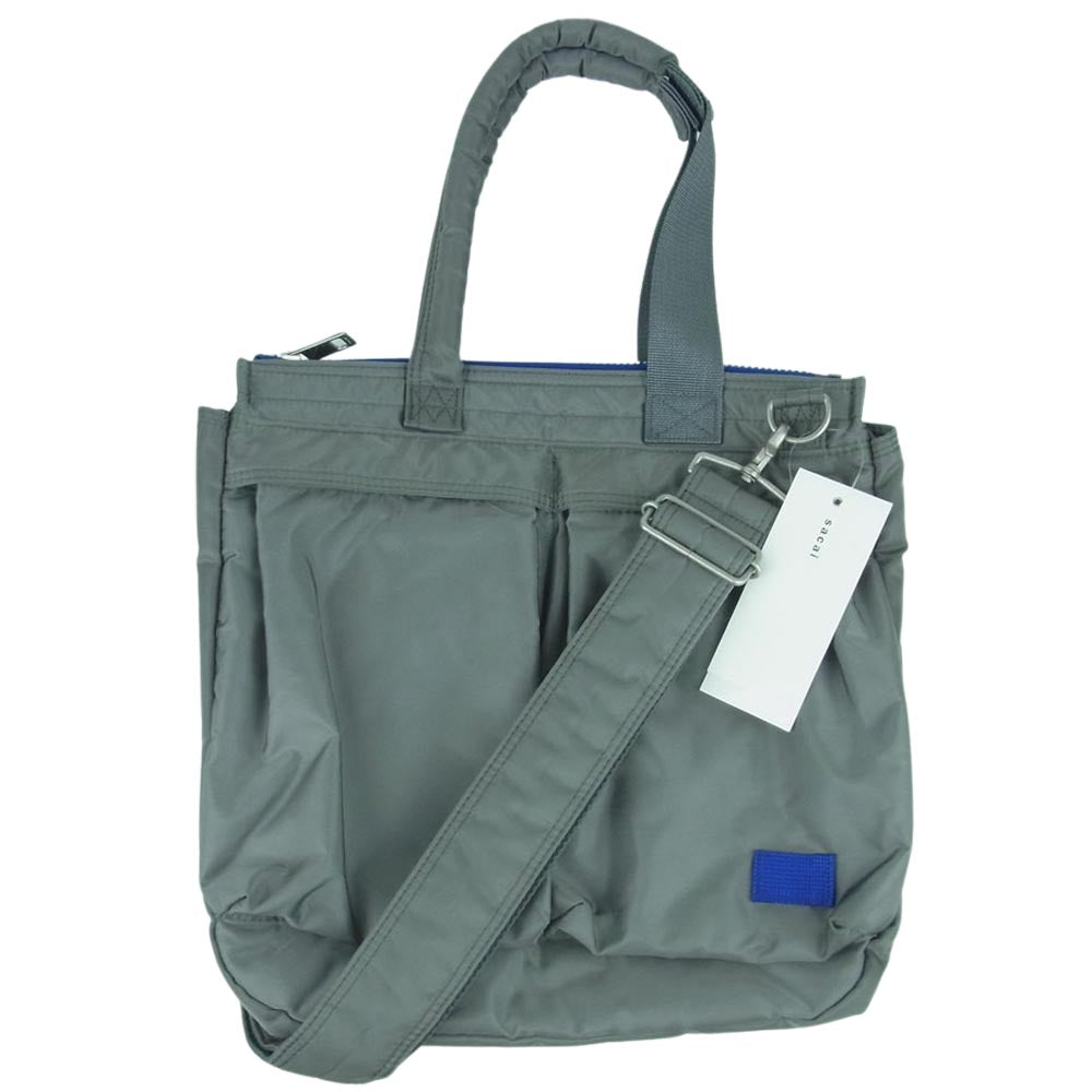 Sacai サカイ 20-0169S PORTER ポーター Pocket Tote Medium 2WAY ショルダー ポケット トート バッグ ミディアム グレー系【中古】