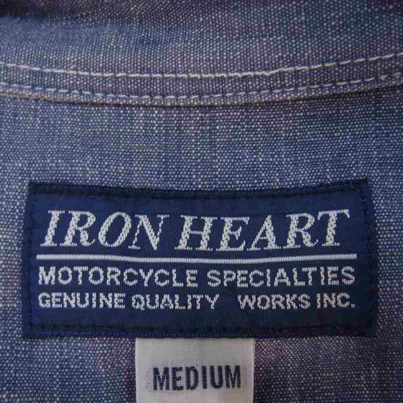 IRON HEART アイアンハート デニム シャンブレー ワーク 長袖 シャツ インディゴブルー系 M【中古】