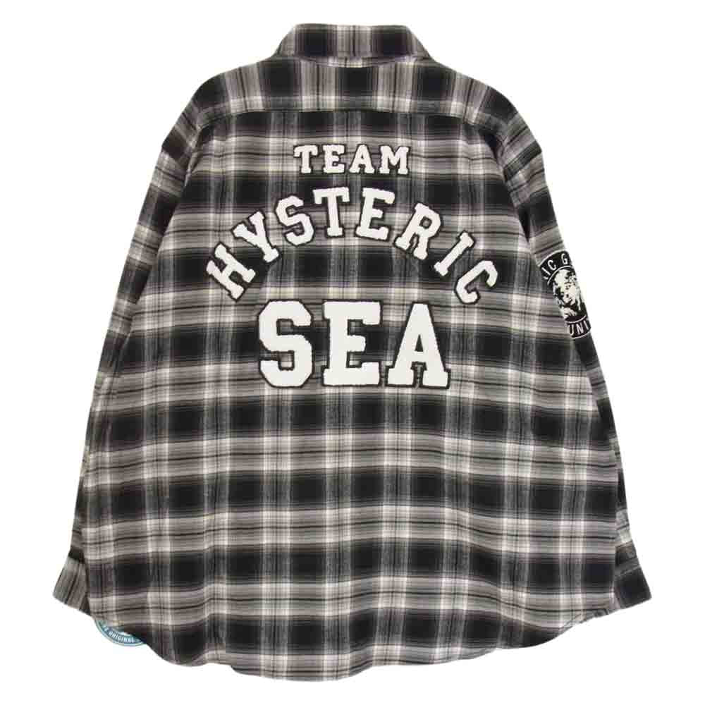 HYSTERIC GLAMOUR ヒステリックグラマー × WIND AND SEA ウィンダンシー WDS-HYS-3-04 CHECK SHIRT ロゴワッペン 長袖 チェック シャツ グレー系 ブラック系 S【新古品】【未使用】【中古】