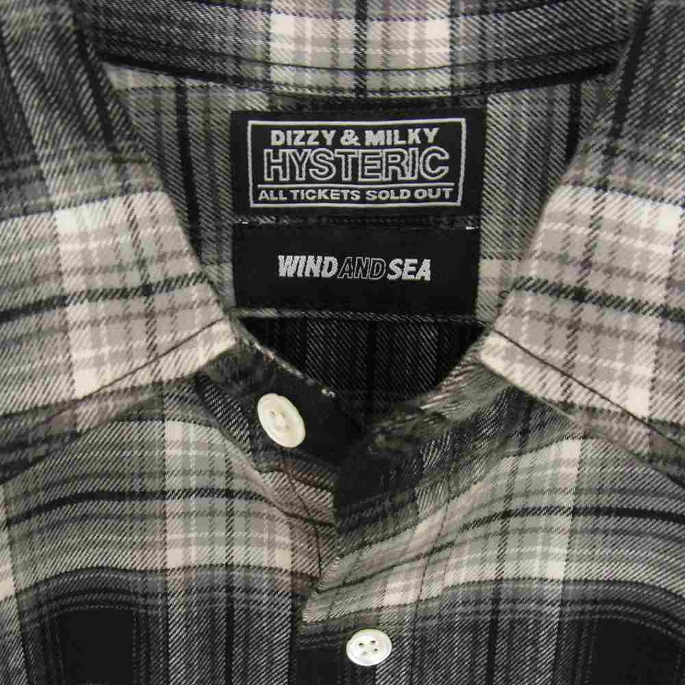 HYSTERIC GLAMOUR ヒステリックグラマー × WIND AND SEA ウィンダンシー WDS-HYS-3-04 CHECK SHIRT ロゴワッペン 長袖 チェック シャツ グレー系 ブラック系 S【新古品】【未使用】【中古】