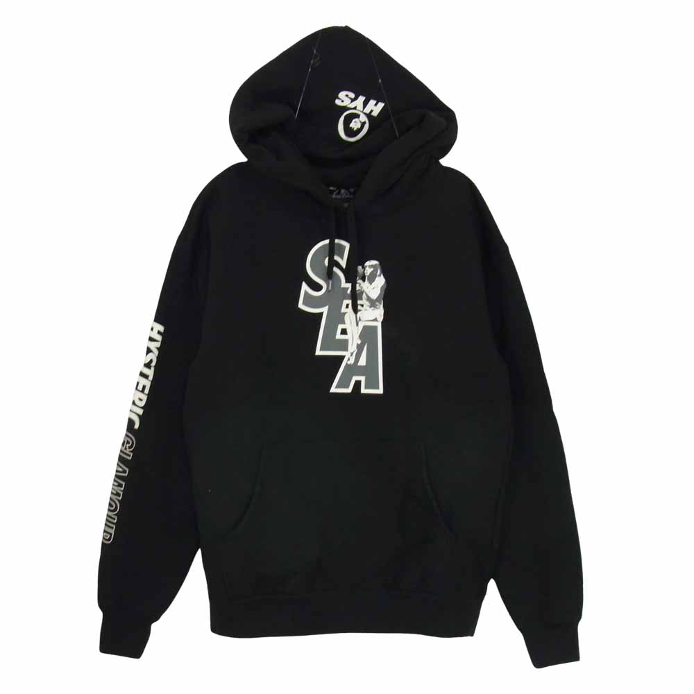 HYSTERIC GLAMOUR ヒステリックグラマー × WIND AND SEA ウィンダンシー 20AW 02203CF10 SEA HYS HOODIE ロゴプリント プルオーバー パーカー フーディ ブラック系 S【中古】