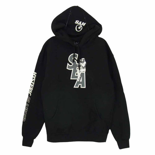 HYSTERIC GLAMOUR ヒステリックグラマー × WIND AND SEA ウィンダンシー 20AW 02203CF10 SEA HYS HOODIE ロゴプリント プルオーバー パーカー フーディ ブラック系 S【中古】