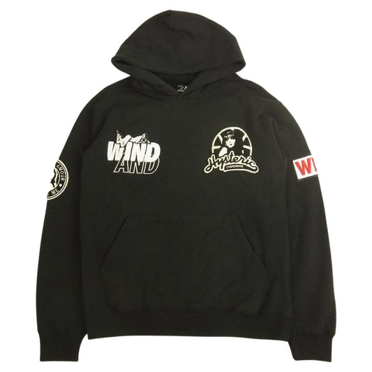 HYSTERIC GLAMOUR ヒステリックグラマー × WIND AND SEA ウィンダンシー 20AW WDS-HYS-2-02 HOODIE ロゴ刺繍 ワッペン プルオーバー パーカー フーディ ブラック系 S【中古】