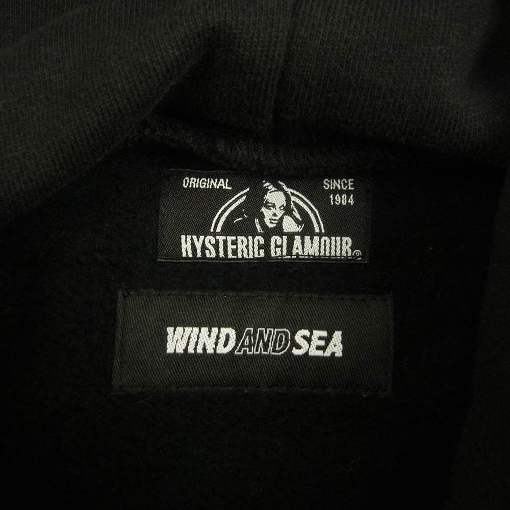 HYSTERIC GLAMOUR ヒステリックグラマー × WIND AND SEA ウィンダンシー 20AW WDS-HYS-2-02 HOODIE ロゴ刺繍 ワッペン プルオーバー パーカー フーディ ブラック系 S【中古】