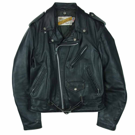 schott ショット 618 バイクタグ ダブル ライダース ジャケット レザー USA製 ブラック系 38【中古】