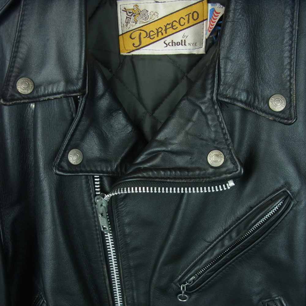 schott ショット 618 バイクタグ ダブル ライダース ジャケット レザー USA製 ブラック系 38【中古】