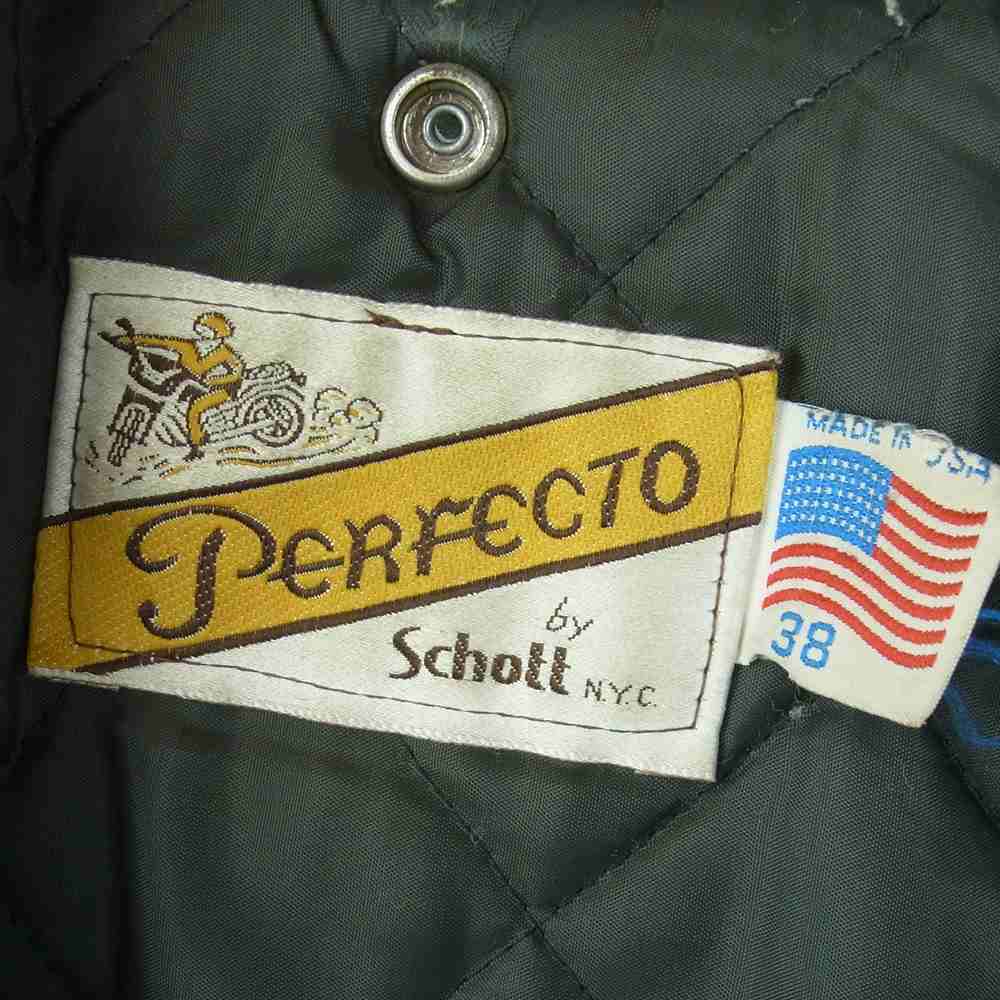 schott ショット 618 バイクタグ ダブル ライダース ジャケット レザー USA製 ブラック系 38【中古】