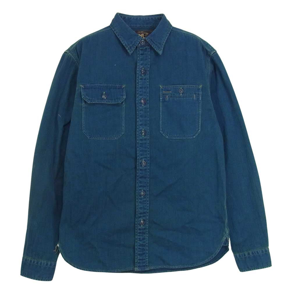 RRL ダブルアールエル 国内正規品 インディゴ ヘリンボーン バック ロゴ ワーク 長袖 シャツ ブルー系 SP【美品】【中古】
