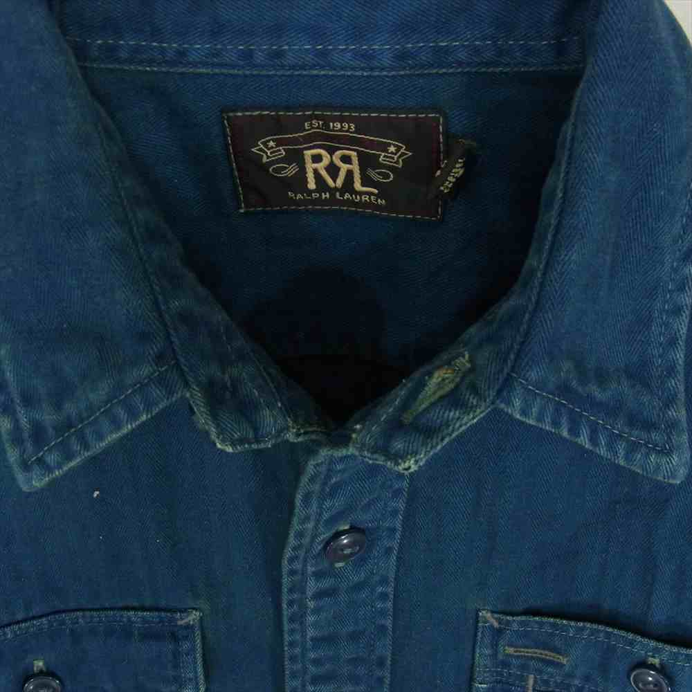RRL ダブルアールエル 国内正規品 インディゴ ヘリンボーン バック ロゴ ワーク 長袖 シャツ ブルー系 SP【美品】【中古】