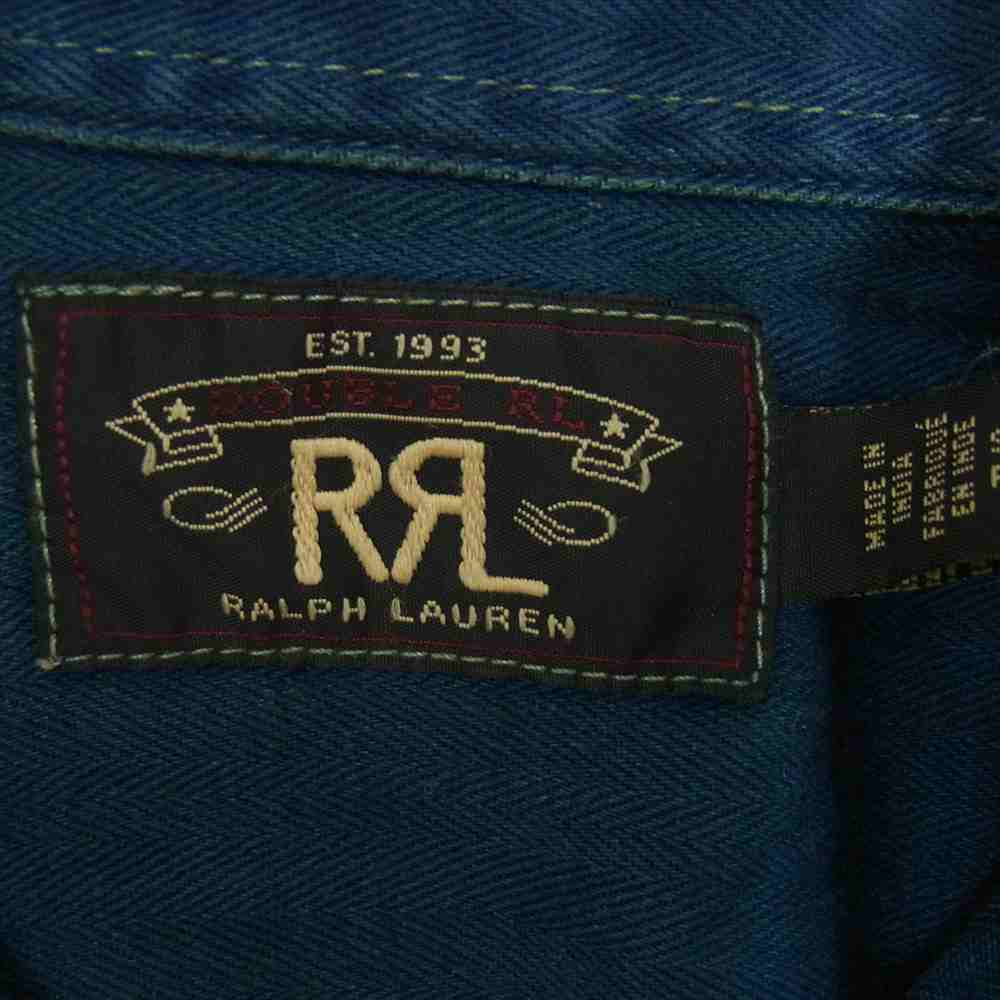RRL ダブルアールエル 国内正規品 インディゴ ヘリンボーン バック ロゴ ワーク 長袖 シャツ ブルー系 SP【美品】【中古】