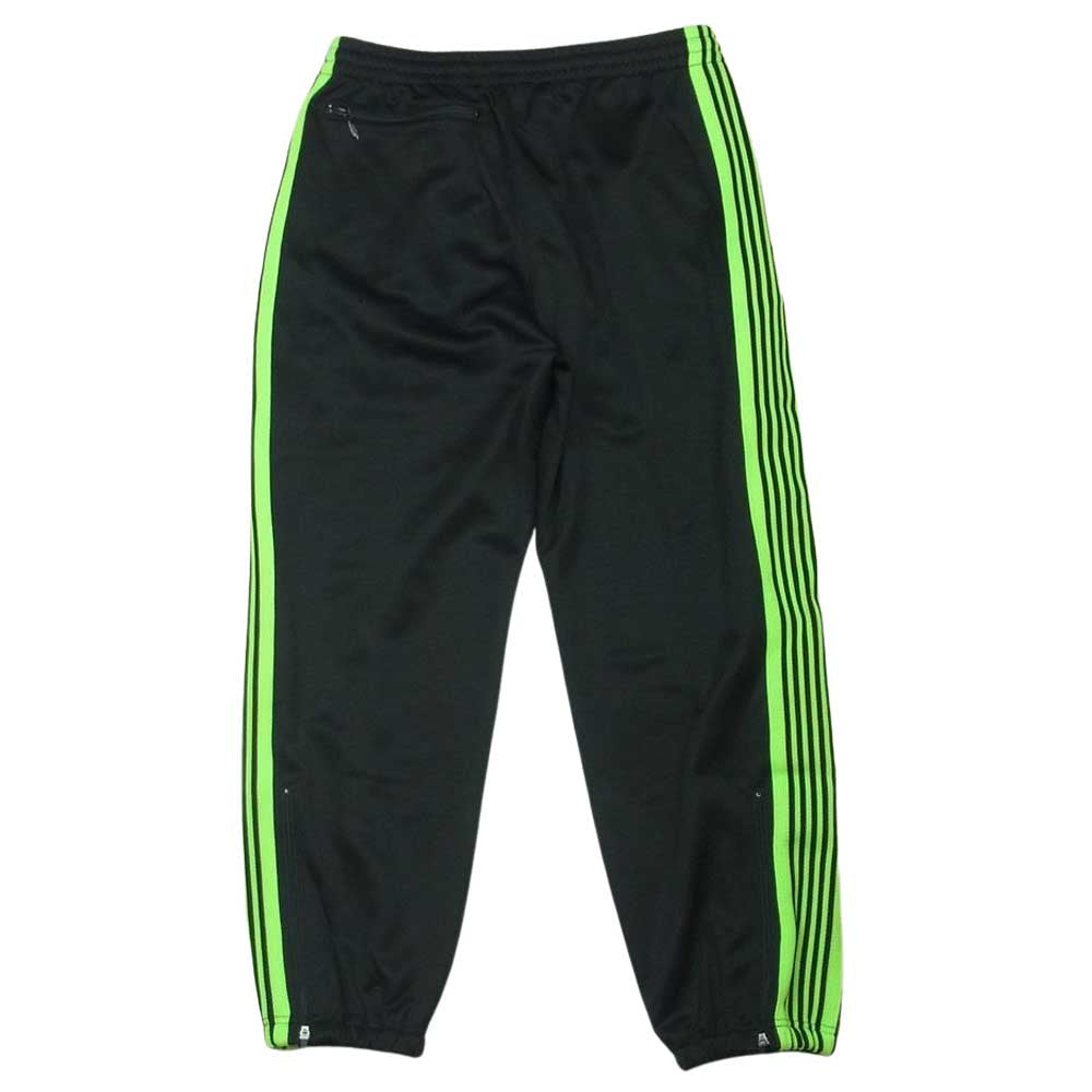 Needles ニードルス END OF THE WORLD エンドオブザワールド セカイノオワリ KP986 ZIPPED TRACK PANTS ロゴ刺繍 ライン トラック パンツ ジャージ ブラック系 ライトグリーン系 S【極上美品】【中古】