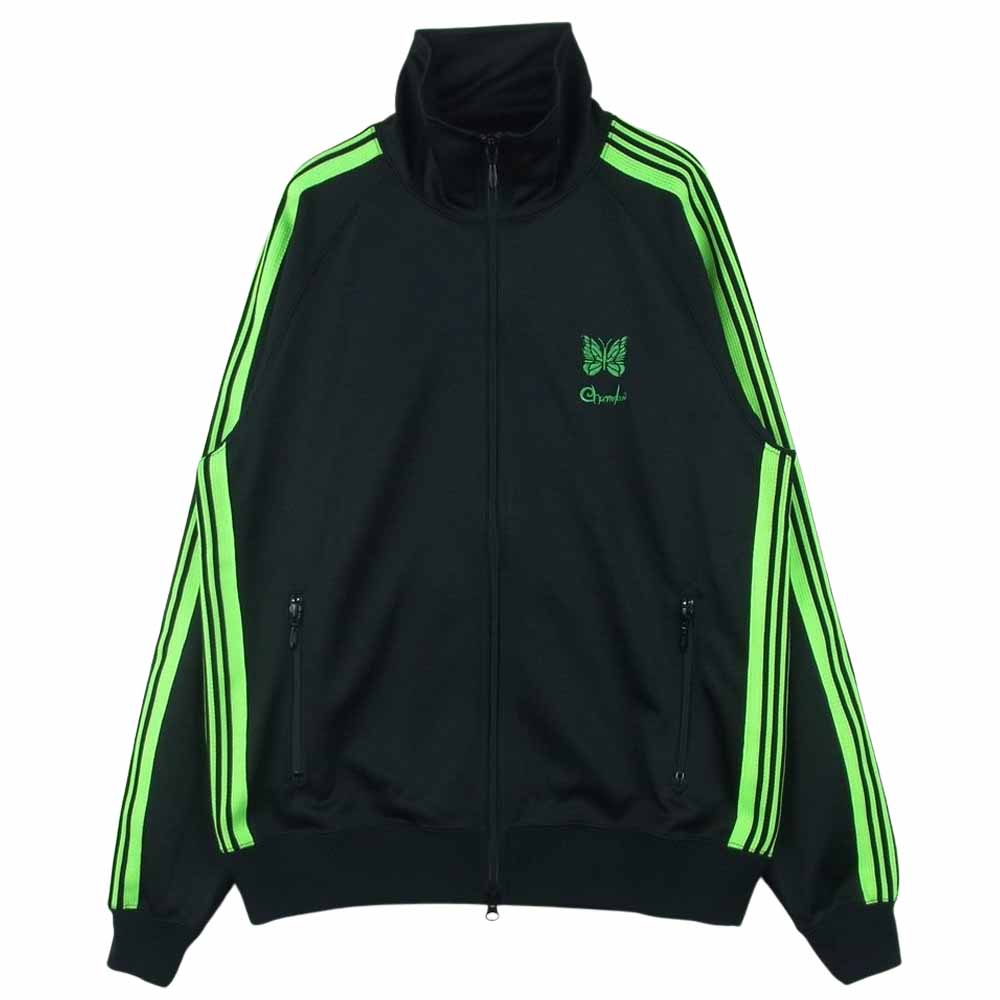 Needles ニードルス END OF THE WORLD エンドオブザワールド セカイノオワリ KP985 TRACK JACKET ロゴ刺繍 ライン トラックジャケット ジャージ ブラック系 ライトグリーン系 S【極上美品】【中古】