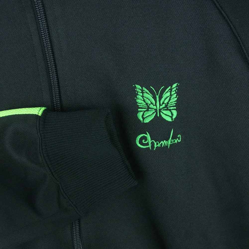 Needles ニードルス END OF THE WORLD エンドオブザワールド セカイノオワリ KP985 TRACK JACKET ロゴ刺繍 ライン トラックジャケット ジャージ ブラック系 ライトグリーン系 S【極上美品】【中古】