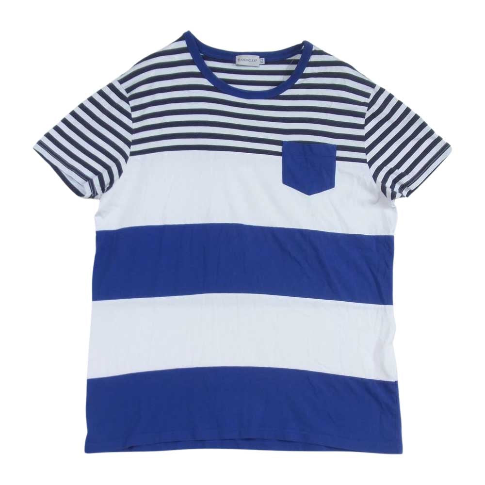 MONCLER モンクレール MAGLIA マグリア ボーダー クレイジーパターン ポケット Tシャツ 半袖 白青黒系 XXL【中古】