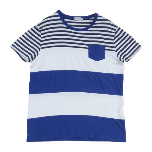 MONCLER モンクレール MAGLIA マグリア ボーダー クレイジーパターン ポケット Tシャツ 半袖 白青黒系 XXL【中古】