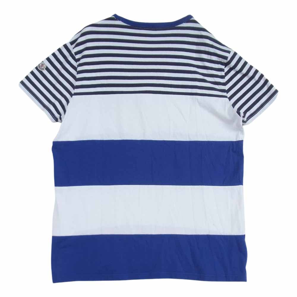 MONCLER モンクレール MAGLIA マグリア ボーダー クレイジーパターン ポケット Tシャツ 半袖 白青黒系 XXL【中古】