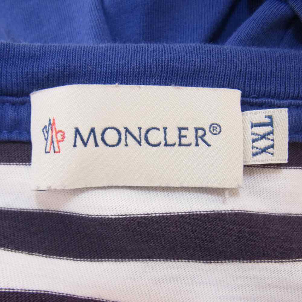 MONCLER モンクレール MAGLIA マグリア ボーダー クレイジーパターン ポケット Tシャツ 半袖 白青黒系 XXL【中古】