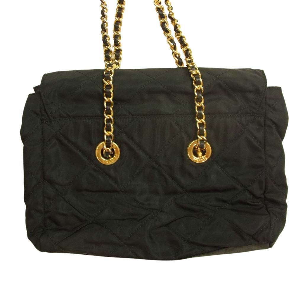 PRADA プラダ ナイロン キルティング チェーン ショルダーバッグ ゴールド金具 ブラック系【中古】