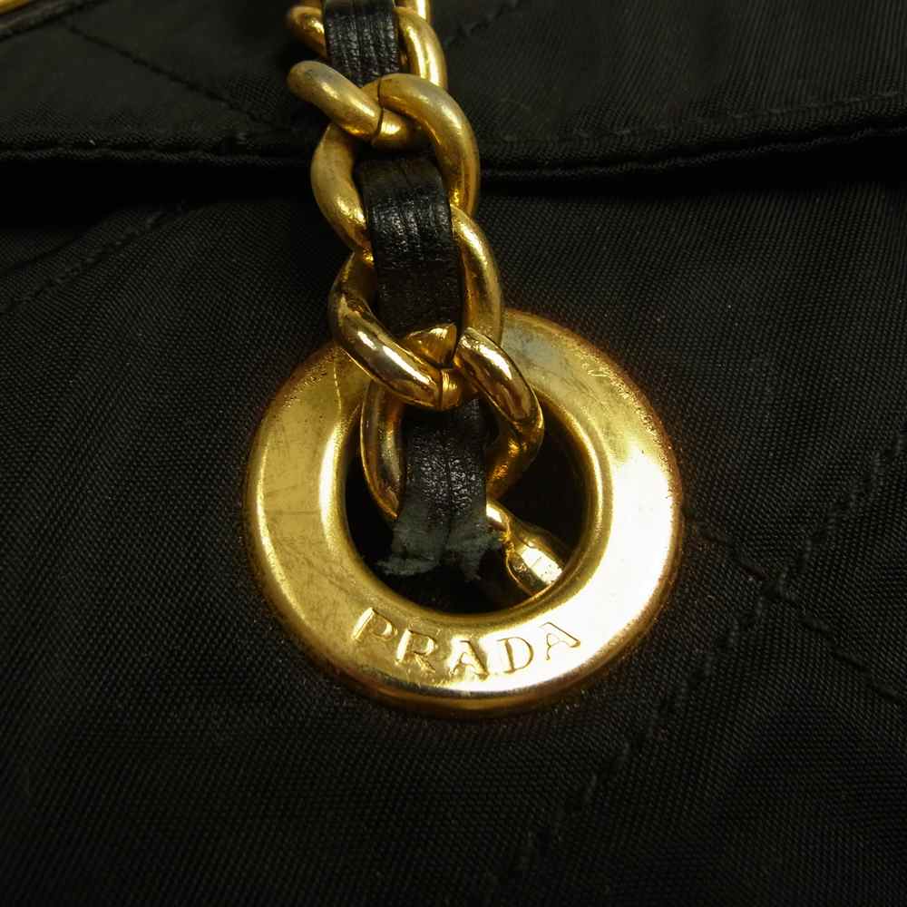 PRADA プラダ ナイロン キルティング チェーン ショルダーバッグ ゴールド金具 ブラック系【中古】